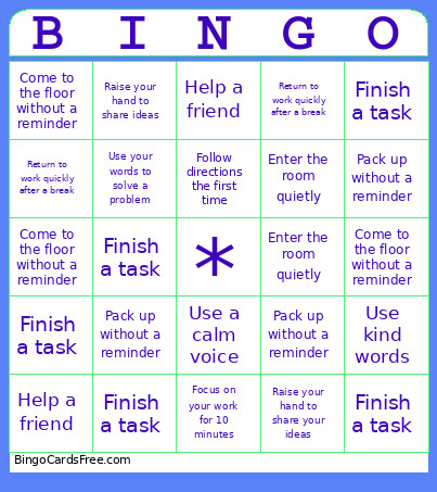 Desired Behaviours Bingo Card