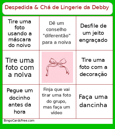Despedida & Chá De Lingerie Da Debby Bingo Card