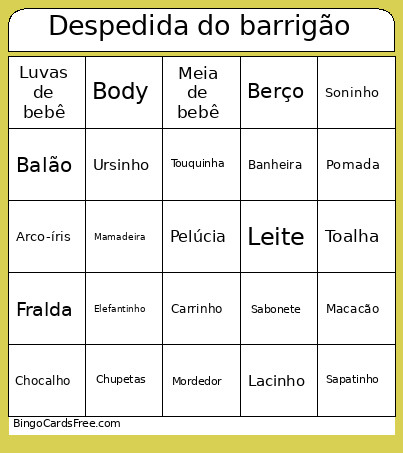 Despedida Do Barrigão Bingo Card