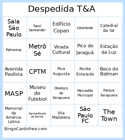 Despedida T&A Bingo Card