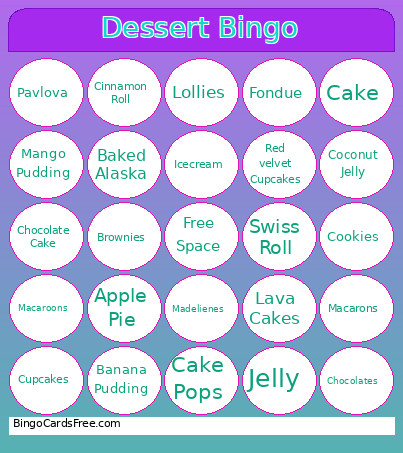 Dessert Bingo Card