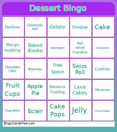 Dessert Bingo Card