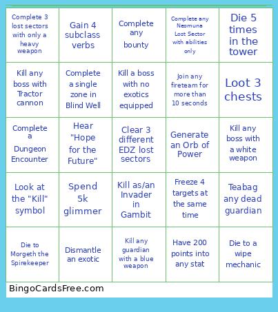 Destiny 2 Bingo Card 2