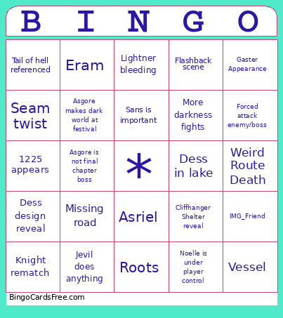 Detarune Bingo Card