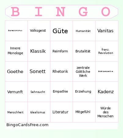 Deutsch Referat Bingo Card