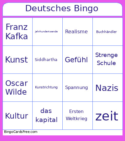 Deutsches Bingo Card