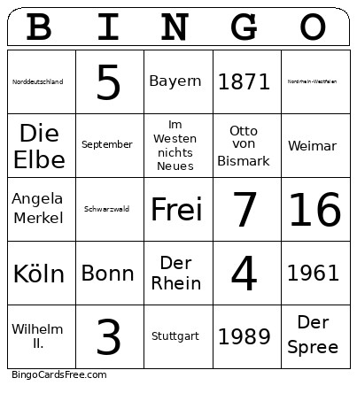 Deutschland Bingo Card