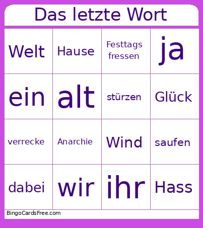 Deutschpunk Bingo Card