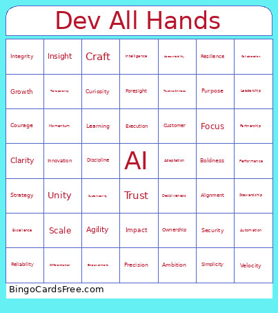 Dev All Hands Bingo Card