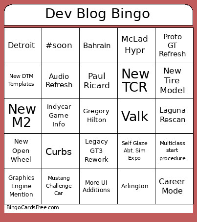 Dev Blog Bingo Card