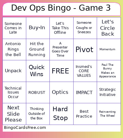 Dev Ops - Game 3 Bingo Card