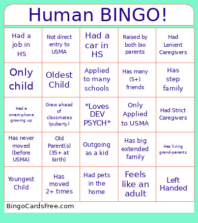 Dev Psych Human Bingo Card