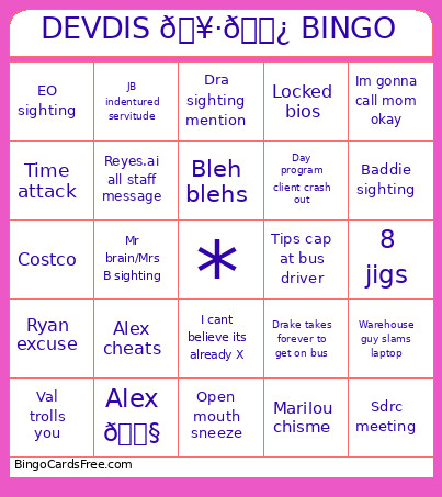 DEVDIS 🥷🏿 Bingo Card