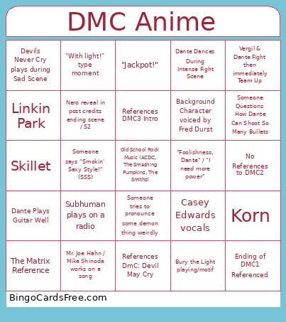 DEVIL MAY CRY ANIME Bingo Card