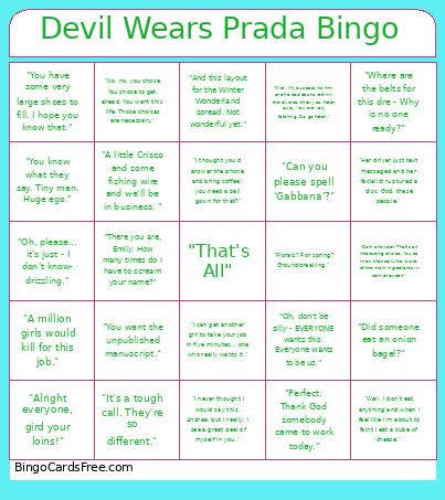Devil Wears Prada Bingo Card