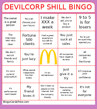 DEVILCORP SHILL Bingo Card