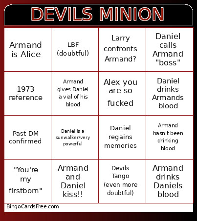 Devils Minion Bingo Card