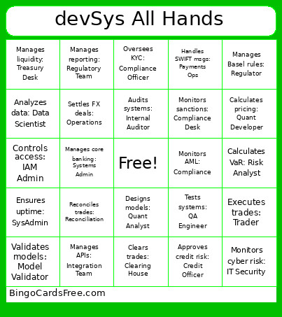 DevSys All Hands Bingo Card