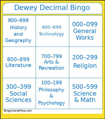 Dewey Decimal Bingo Card