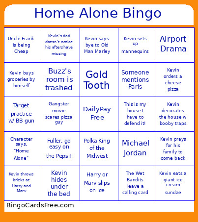 Dexter Home Alone Bingo Card
