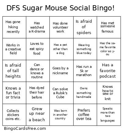 DFS Sugar Mouse Social Bingo!