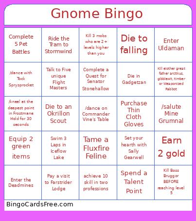 DI Level 1 Gnome Bingo Card