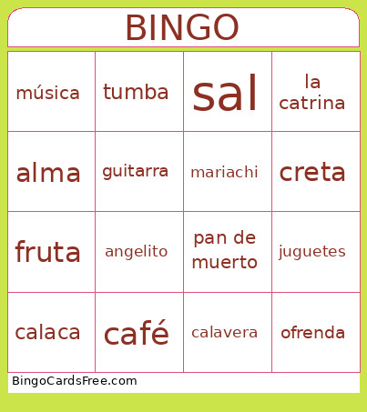 Dia Mde Muertos Bingo Card