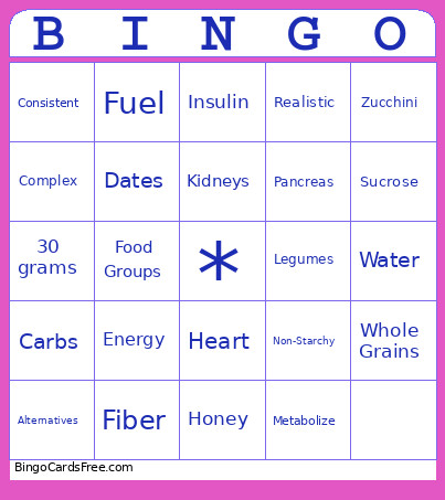 Diabetes Bingo Card