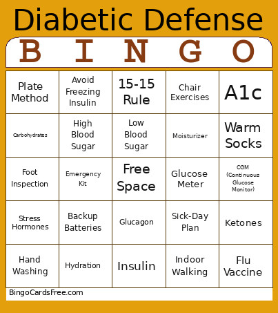 Diabetes Defense Bingo Card