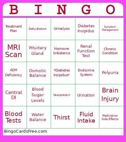 Diabetes Insipidus Bingo Card