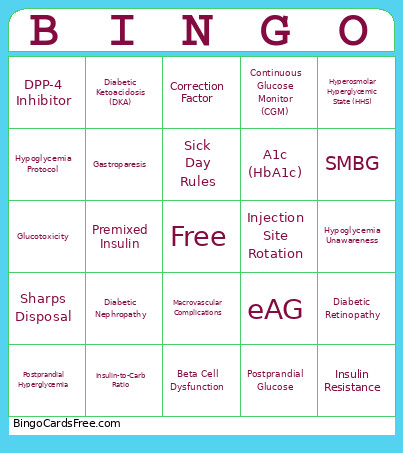 Diabetes Lingo Bingo Card