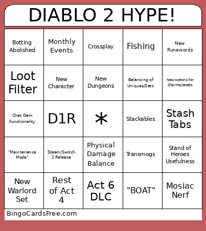 DIABLO 2 HYPE! Bingo Card