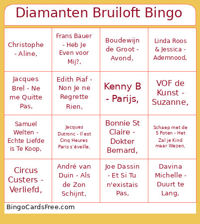 Diamanten Bruiloft Bingo Card