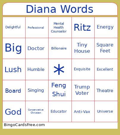 Diana Words Bingo Card