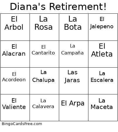 Diana's Retirement! Bingo Card