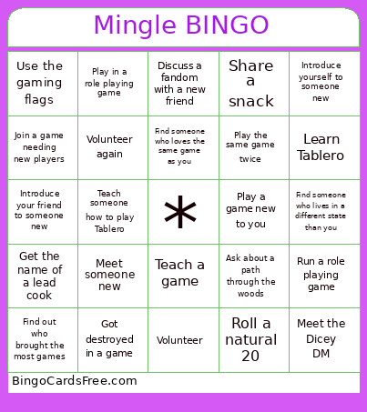 Dicey Mingle Bingo Card