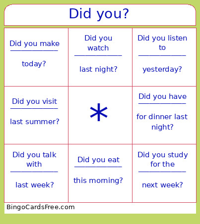 Did You? Bingo Card