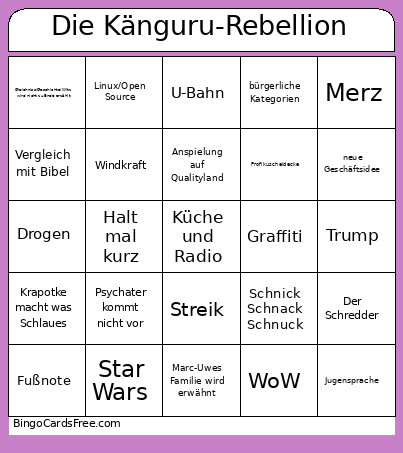 Die Känguru-Rebellion Bingo Card