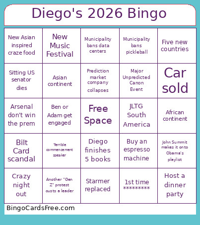 Diego's 2026 Bingo Card