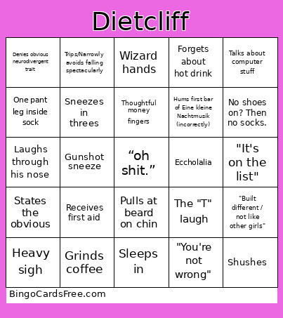Dietcliff Bingo Card