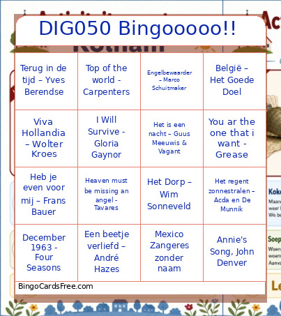 DIG050 Oooo!! Bingo Card