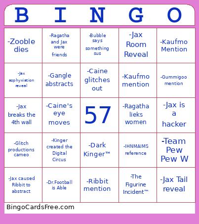 Digital Circus Ep 6 Predictions Bingo Card 2