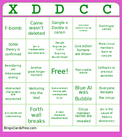 Digital Circus Last Act Prediction Bingo Card
