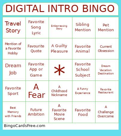 DIGITAL INTRO Bingo Card