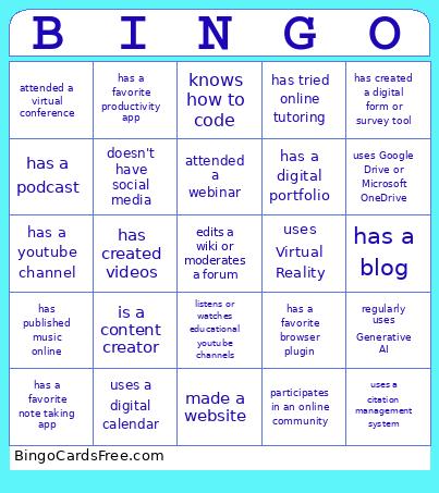 Digital Literacy Bingo Card