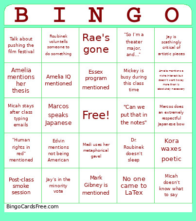 Dignity Bingo Card
