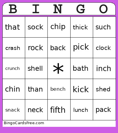 Digraph Bingo Card