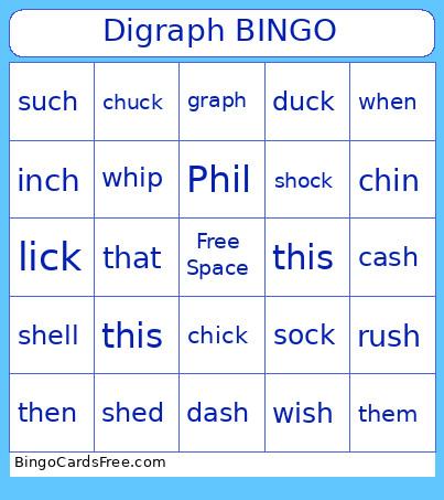 Digraph Bingo Card