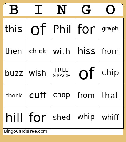 Digraphs, Heart Words, Floss Rule Bingo Card