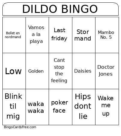 Dildo Bingo Card